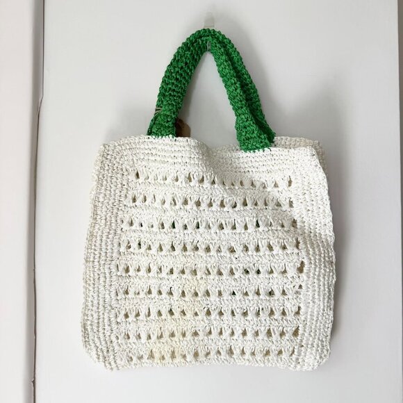New Free People De Siena Tennis Club Raffia Tote Bag White Green - Picture 5 of 8